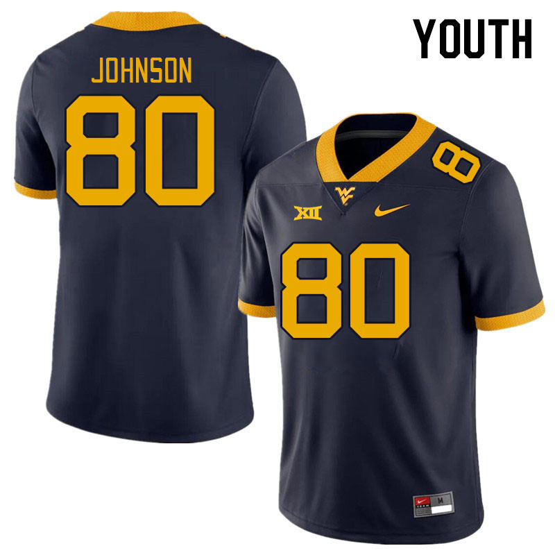 Youth #80 TJ Johnson West Virginia Mountaineers College Football Jerseys Stitched Sale-Navy - Click Image to Close
